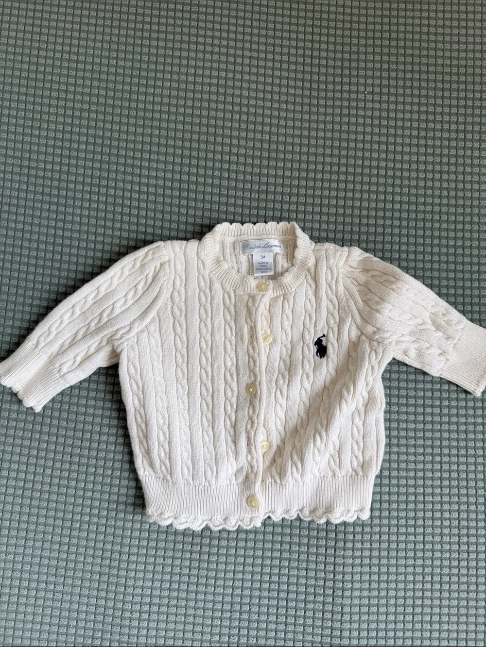Ralph Lauren Cream Cable Knit Cardigan with Navy Pony